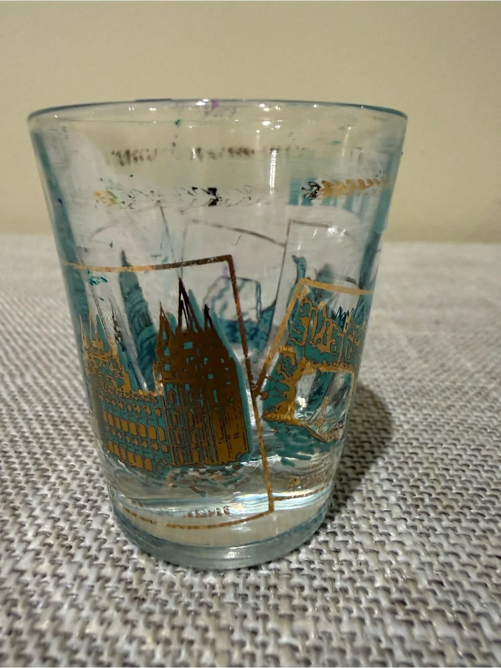 Vintage 1960s 1970s Utah Souvenir Shot Glass Teal Gold MCM Travel State